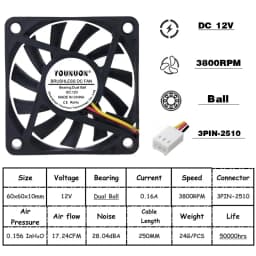 2 Pieces YOUNUON DC 5V/12V/24V Sleeve&Dual Ball Bearing 60mm 6cm 60x60x10mm Cooling Fan 6010 Brushless Cooling Cooler Fan
