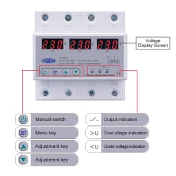 TOMZN Three Phase Adjustable Over and Under Voltage Protector 3 Phase Automatic Recovery Protective Device Reset 63A 380V
