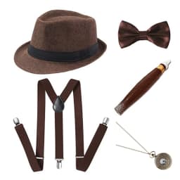 1920S Mens Great Gatsby Accessories Set Roaring 20s 30s Retro Gangster Costume tie hat