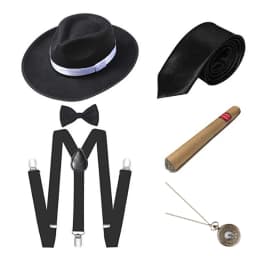 1920S Mens Great Gatsby Accessories Set Roaring 20s 30s Retro Gangster Costume tie hat