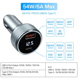 54W USB Car Charger Quick Charge 3.0 Fast Charging Type C QC PD3.0 Mobile Phone Charger Adapter For iPhone Xiaomi Samsung Huawei