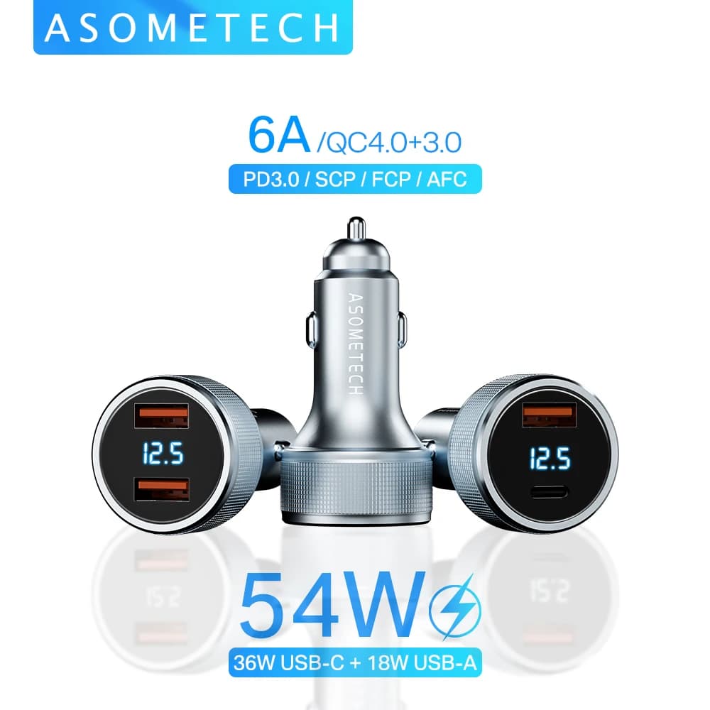54W USB Car Charger Quick Charge 3.0 Fast Charging Type C QC PD3.0 Mobile Phone Charger Adapter For iPhone Xiaomi Samsung Huawei
