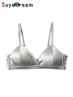 SuyaDream Women Wire Free Silk Bras Natural Silk Lining 3/4 Cups Everyday wear Bra 2025 Underwear Silver Intimates