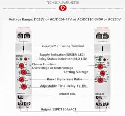 GEYA Over Voltage and Under Voltage Protection Relay DC12V 24V 48V 220V 10A Voltage Protector Relay GRV8-02
