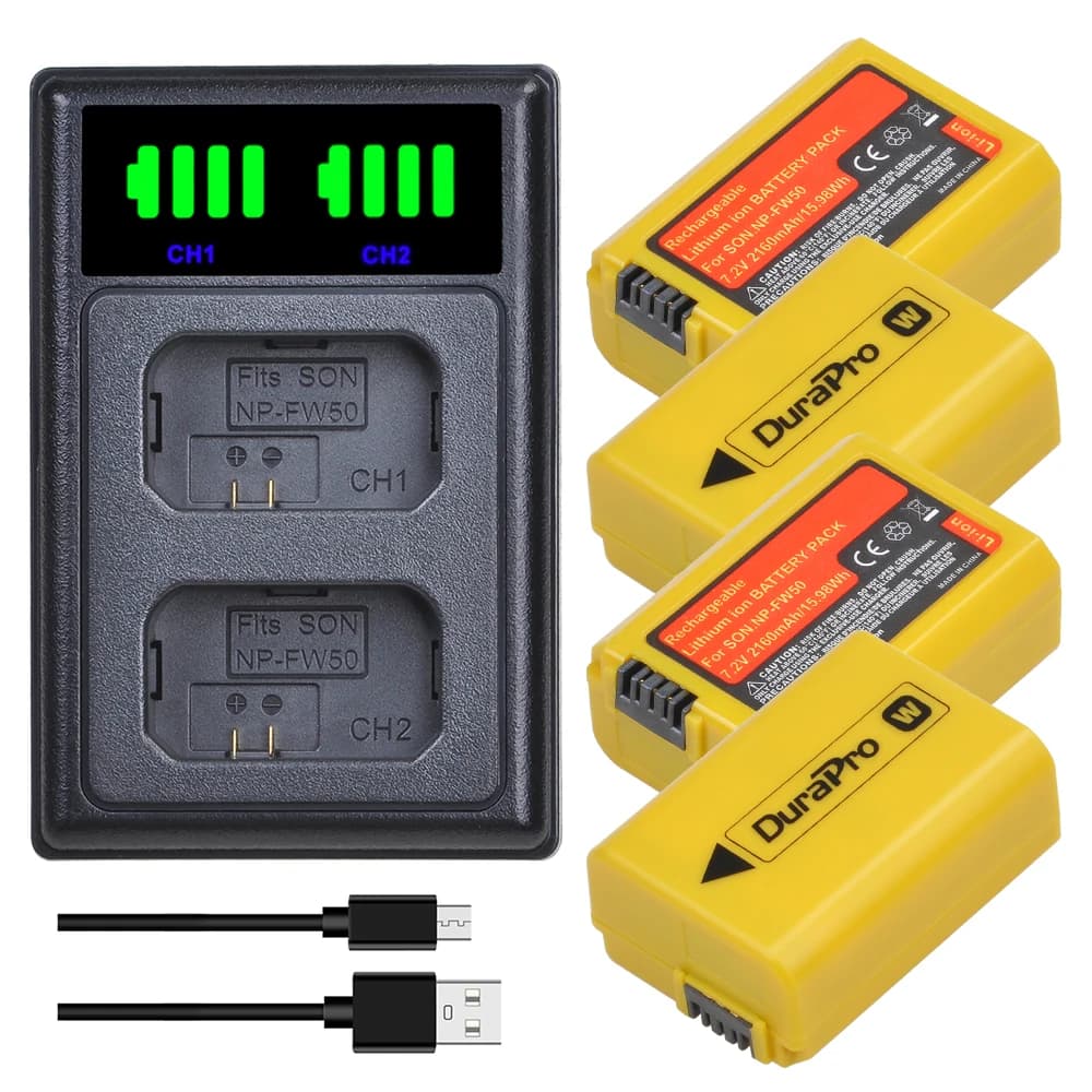 DuraPro 2160mah NP-FW50 NP FW50 Battery + USB Dual Charger for Sony A6000 A6400 A6300 A6500 A7 A7II A7RII A7SII A7S A7S2 A7R