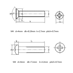 machine screws long phillips M4*30/40/50/60/70/80/90/100mm socket button screw round head 304 stainless steel cross recessed