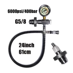 HPA DIN300 Cylinder Decanting / Equalising Fill Station with Pressure Hose and Pressure Gauge, 232bar or 300Bar, Gas Transfer