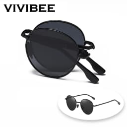 VIVIBEE 2026 Trending Square Black Folding Polarized Sunglasses Women Light Mirror Blue Fold Shades Titanium Alloy Sun Glasses
