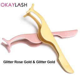 OKAYLASH Stainless Gold False Eyelash Tweezers Rose Gold Fake Eye Lash Extension Multi Color Applicator Clamp Private Label