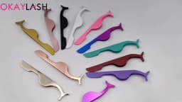 OKAYLASH Stainless Gold False Eyelash Tweezers Rose Gold Fake Eye Lash Extension Multi Color Applicator Clamp Private Label