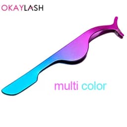 OKAYLASH Stainless Gold False Eyelash Tweezers Rose Gold Fake Eye Lash Extension Multi Color Applicator Clamp Private Label