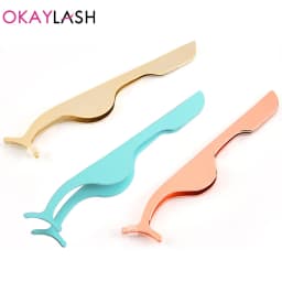 OKAYLASH Stainless Gold False Eyelash Tweezers Rose Gold Fake Eye Lash Extension Multi Color Applicator Clamp Private Label