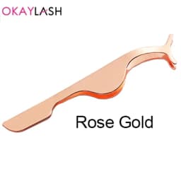 OKAYLASH Stainless Gold False Eyelash Tweezers Rose Gold Fake Eye Lash Extension Multi Color Applicator Clamp Private Label