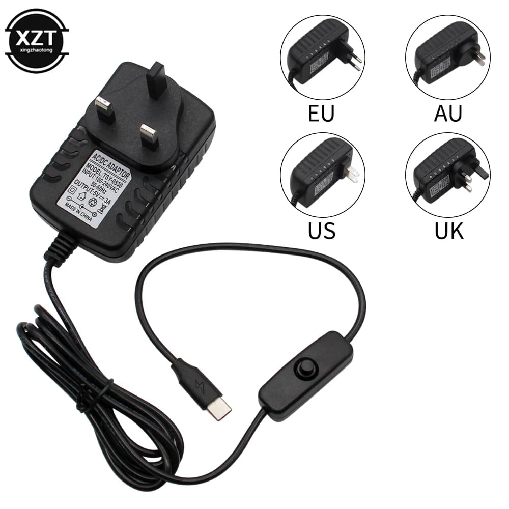 Raspberry Pi 4 Type-C Power Supply 5V 3A Power Adapter With ON/OFF Switch EU US AU UK Plug Charger for Raspberry Pi 4 Model B