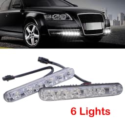 High Quality 2PCS Car DRL Assembly Daytime Running Lights Fog Lamp 6LED Cold White 12V 10000k High/Low Beam Aluminium Housing