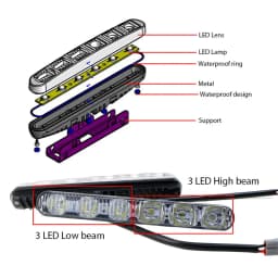 High Quality 2PCS Car DRL Assembly Daytime Running Lights Fog Lamp 6LED Cold White 12V 10000k High/Low Beam Aluminium Housing