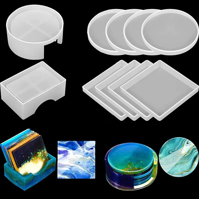 Round Square Coaster Silicone Mold DIY Handmade Coffee Coaster Craft Tray Making Epoxy Resin Wine Glass Cup Mat Casting Mould
