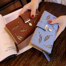 Ladies Fashion Wallet PU Leather Phone Purse Female Hollow Leaves Pouch Clutch Handbag For Women Coin Card Holders Long Wallets