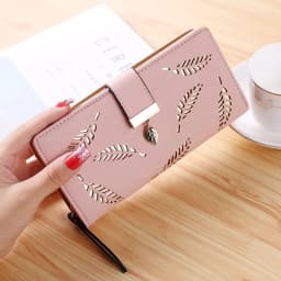 Ladies Fashion Wallet PU Leather Phone Purse Female Hollow Leaves Pouch Clutch Handbag For Women Coin Card Holders Long Wallets