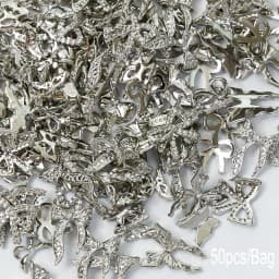 50pcs Retro Silver Alloy Bow Nail Charms Luxury Ribbon Butterfly Wings Y2K Metal Nail Art Rhinestones Decor Manicure Accessories