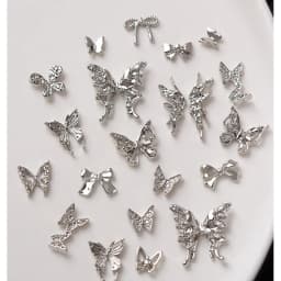 50pcs Retro Silver Alloy Bow Nail Charms Luxury Ribbon Butterfly Wings Y2K Metal Nail Art Rhinestones Decor Manicure Accessories