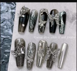50pcs Retro Silver Alloy Bow Nail Charms Luxury Ribbon Butterfly Wings Y2K Metal Nail Art Rhinestones Decor Manicure Accessories