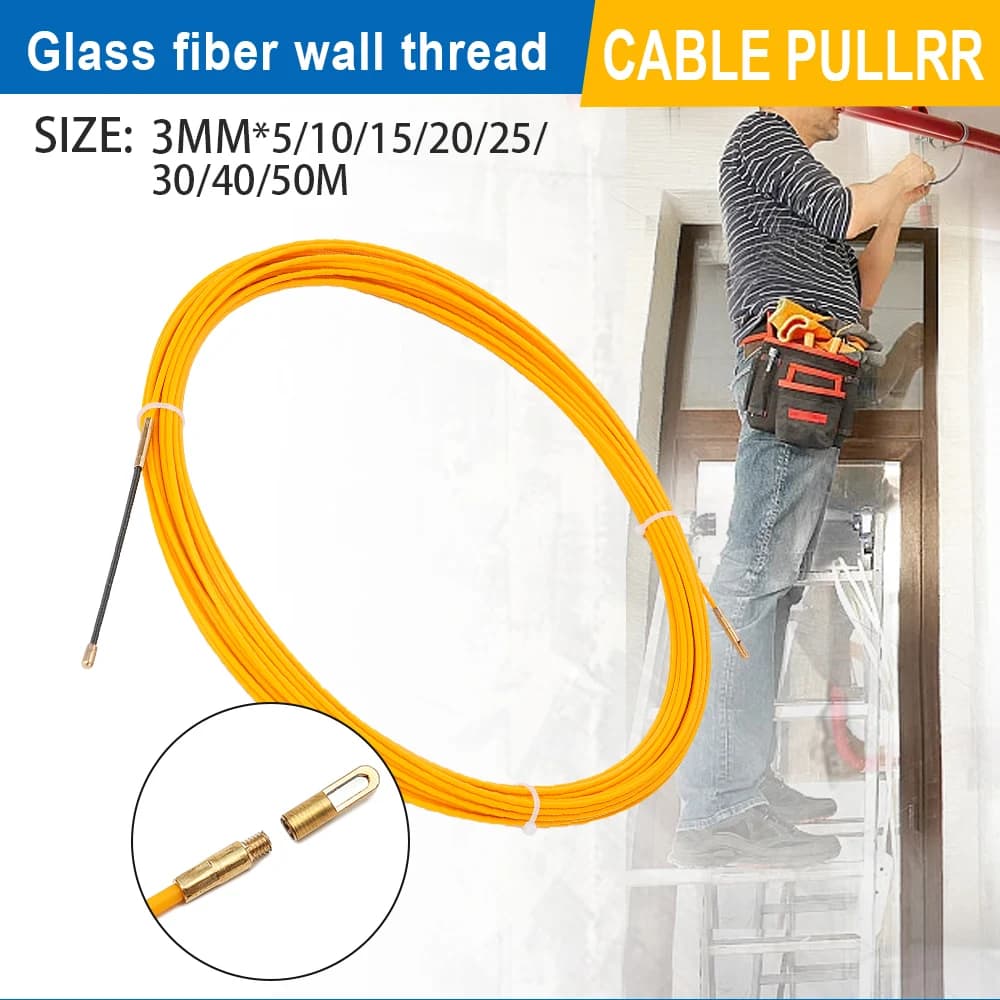 3mm 5-50M Fiberglass Fish Tape Cable Puller Electrician Wire Threading Aid Tool Conduit Through Wall Electrical Cable Guide