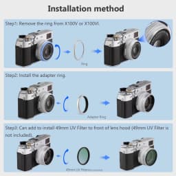 Haoge Lens Filter Adapter Ring for Fujifilm X100VI X100V 49mm UV CPL ND AR-X100 Silver
