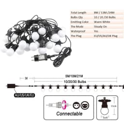 8M/13M/24M LED Globe Ball String Light Street Christmas Fairy Led Festoon Outdoor For Garden Backyard Party Patio Decor