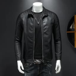 Men's Leather Clothing Fashion Slim Fit Zipper Leather Jacket Solid Casual Jacket Moto Biker Leather Coat Men Motorcycle Jacket