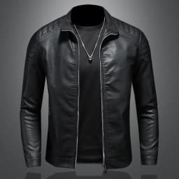 Men's Leather Clothing Fashion Slim Fit Zipper Leather Jacket Solid Casual Jacket Moto Biker Leather Coat Men Motorcycle Jacket