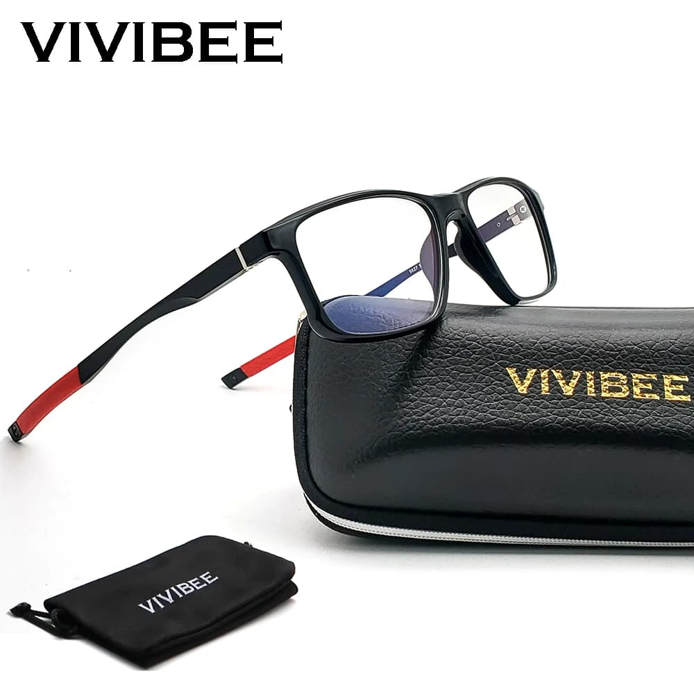 VIVIBEE Sports Men Blue Light Blocking Gaming Glasses Aluminum Temples UV400 Anti Blue Ray 2026 Male Office Square Eyeglasses