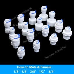 RO Water Straight Pipe Fitting 1/4" 3/8" OD Hose 1/8" 1/4" 3/8" 1/2" 3/4" BSP Male Female Thread Plastic Quick Connector System