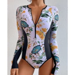 Summer Print Zipper One Piece Swimsuit Closed Long Sleeve Swimwear Sports Surfing Women's Swimming Bathing Suit Beach Bather