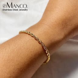 EMANCO Twisted Rope Chain Bracelet for Woman Hip Hop Punk 4MM Gold Color Stainless Steel Gold Color Necklace Fashion Jewelry