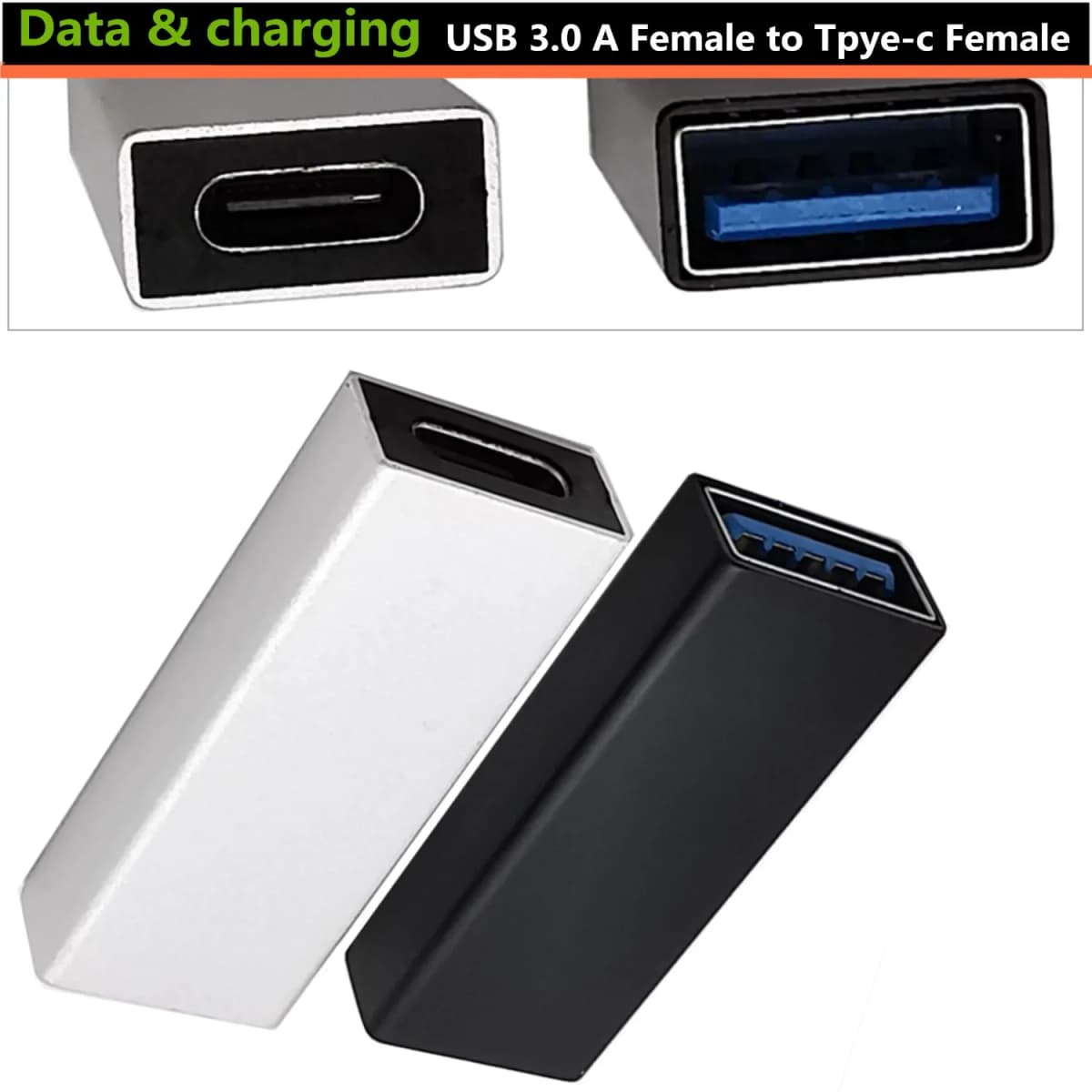High Speed USB C USB 3.1 Type C Female to USB 3.0 A Female Adapter Converter Adaptor 5gbps Aata Transmission Black Silver