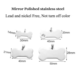 5pcs Cat Dog ID Tag Dog Stainless Steel Collar Bone Shape Pet Charm Pet Name Pendant Bone Necklace Jewelry Wholesale