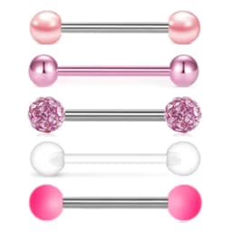 5PCS Acrylic Tongue Piercing Barbell Set Stainless Steel Glitter Tongue Rings Lot 14G Nipple Piercing Bar Bulk Piercing Langue