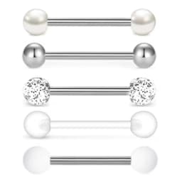 5PCS Acrylic Tongue Piercing Barbell Set Stainless Steel Glitter Tongue Rings Lot 14G Nipple Piercing Bar Bulk Piercing Langue