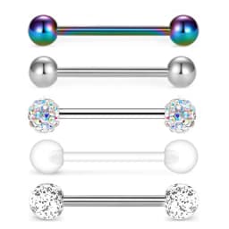 5PCS Acrylic Tongue Piercing Barbell Set Stainless Steel Glitter Tongue Rings Lot 14G Nipple Piercing Bar Bulk Piercing Langue