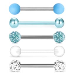 5PCS Acrylic Tongue Piercing Barbell Set Stainless Steel Glitter Tongue Rings Lot 14G Nipple Piercing Bar Bulk Piercing Langue