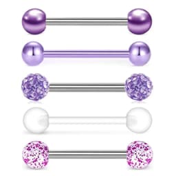 5PCS Acrylic Tongue Piercing Barbell Set Stainless Steel Glitter Tongue Rings Lot 14G Nipple Piercing Bar Bulk Piercing Langue