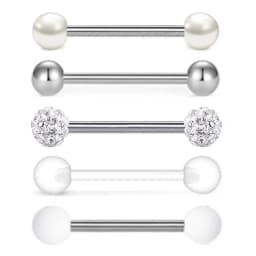 5PCS Acrylic Tongue Piercing Barbell Set Stainless Steel Glitter Tongue Rings Lot 14G Nipple Piercing Bar Bulk Piercing Langue