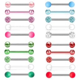 5PCS Acrylic Tongue Piercing Barbell Set Stainless Steel Glitter Tongue Rings Lot 14G Nipple Piercing Bar Bulk Piercing Langue
