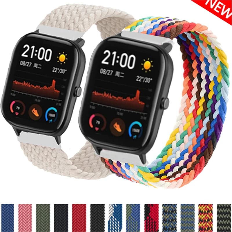 20mm 22mm Watch Straps For Amazfit GTS/4/3/2/2e/GTS2 Mini/GTR 4/3 pro/GTR2/2e/2 Braided solo loop Bracelet Amazfit bip 6 5 band