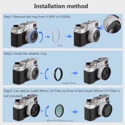 Haoge Lens Filter Adapter Ring for Fujifilm Fuji X100VI X100V Camera Fit 49mm UV CPL ND Filter Lens Cap Replace AR-X100 Black