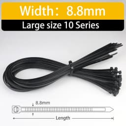 ZYCN 100Pcs Width 9MMx 400/500/600/1200 Self-Locking Nylon Cable Ties Plastic Extra-Large Thickening Heavy Duty