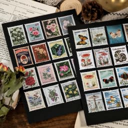 Yoofun 46pcs/pack Vintage Stickers Postage Stamp Sticker Retro Museum Flower Plants Castle Label for Scrapbooking Journal DIY