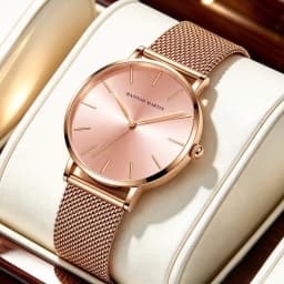 HANNAH MARTIN 36mm Japan Movement Women Watch Stainless Steel Mesh Top Brand Minimalist Rose Gold Waterproof Quartz Women Watch