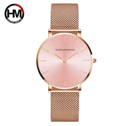 HANNAH MARTIN 36mm Japan Movement Women Watch Stainless Steel Mesh Top Brand Minimalist Rose Gold Waterproof Quartz Women Watch